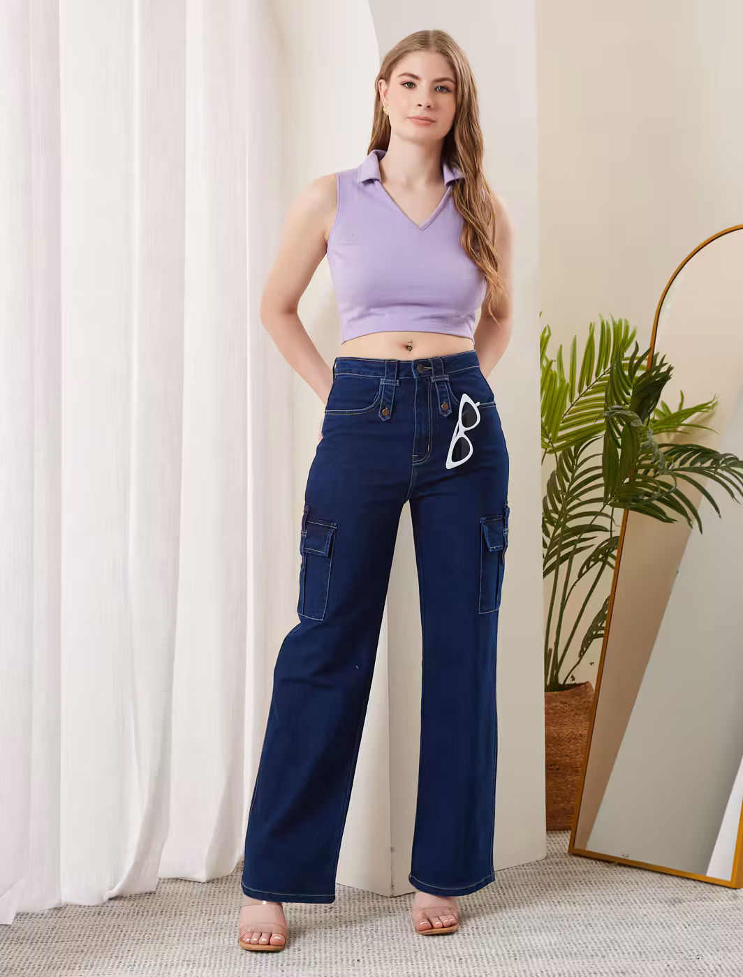 Fly With Button Closure Clean Wash Cargo Jeans